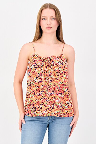 PROMOD Women Tie Neck Sleeveless Allover Print Tank Top, Multicolor