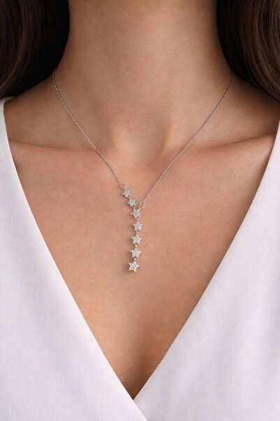 Belasso Zirkon Taşlı Yıldız Detaylı Y Model Çelik Kolye