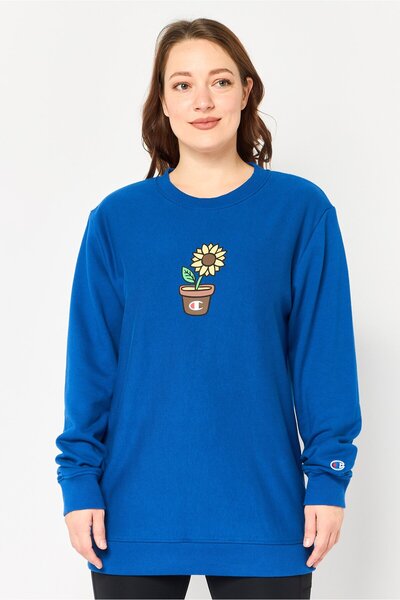 Champion سويت شيرت رياضي نسائي بأكمام طويلة مناسب للخارج، أزرق