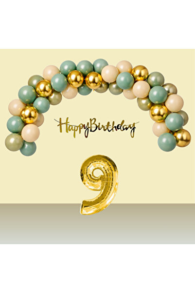 tedaks Retro Gold Kromgold Küfyeşili Kumbeji Balon Happy Birthday Banner Gold...