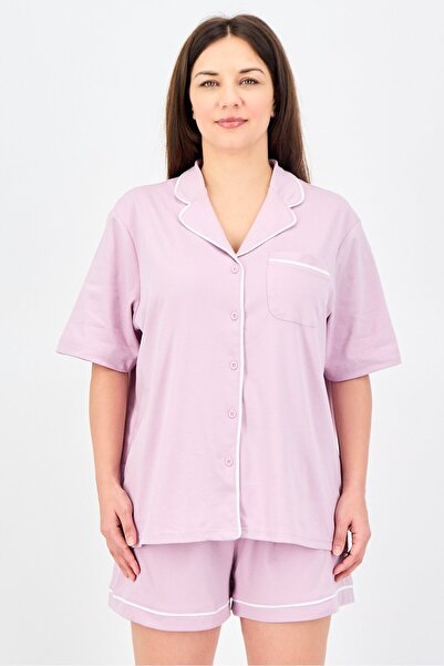 London Fog طقم بيجاما نسائي مكون من قطعتين، بلوزة بأكمام قصيرة وشورت، لون وردي