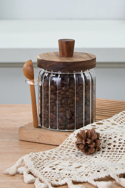 welcomein 450 ml Akasya Kapaklı Kaşıklı Cam Kavanoz Saklama Kabı Pinterest Ta...