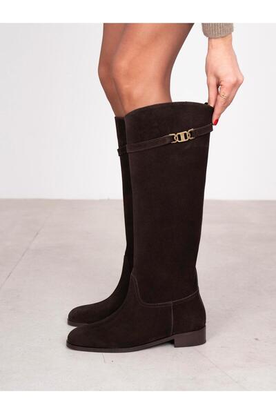 ECENİN BUTİĞİ Naya Kahve Süet Hakiki Deri Kadın XL Çizme
