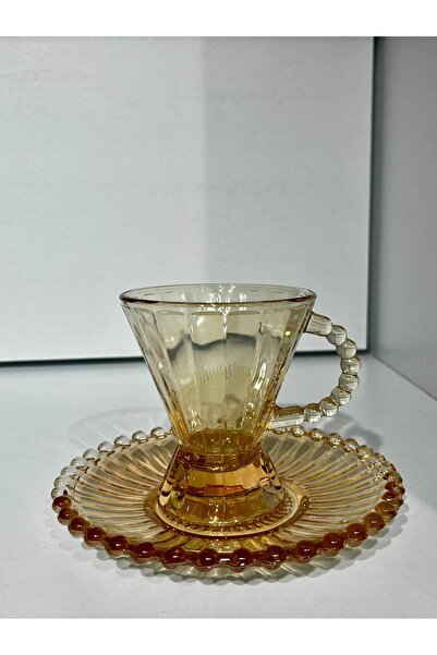 VELLON HOME BONCUK DESEN GOLD CAM 12 PARÇA 6 KİLİŞİK ÇAY FİNCAN SETİ