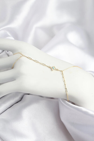 shopwave Brass Zircon Stone Blue Beaded Clover Model Gold Color Şahmeran - Tj...