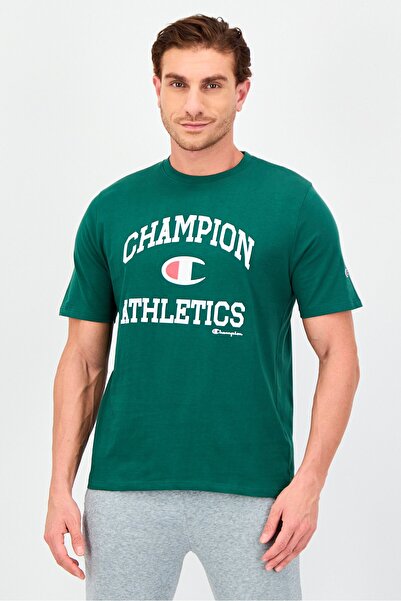 Champion تي شيرت رجالي رياضي بأكمام قصيرة مناسب للخارج، باللون الأخضر