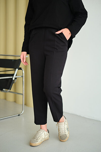 LOCCO Women's Rubber Detailed Belted Fabric Trousers Black