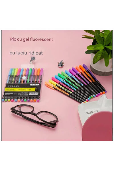 JML1 Set pixuri gel 8 buc, colorate fluorescente, 14 cm