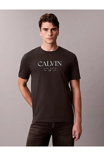 Calvin Klein Men's Short Sleeve Crew Neck Calvin Letter Pattern Cotton Black ...