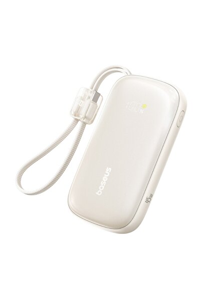 Baseus Baterie externă 20000mAh 45W cu cablu detașabil, USB-USB-C, încărcare rapidă pentru laptop și telefon, bej