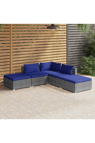 vidaxl 5 Piece Garden Lounge Set with Cushions Poly Rattan Grey