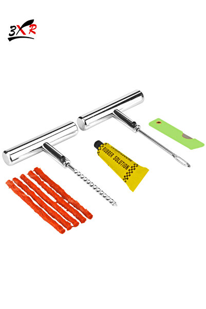 3XR طقم إصلاح إطارات شديد التحمل مع أدوات بمقبض على شكل حرف T، سدادات مطاطية، وغراء للسيارات والدراجات النارية والشاحنات