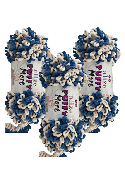 Alize Ață de tricotat manual Puffy More 3 bucăți – 6263 bleumarin ecru – 150 ...