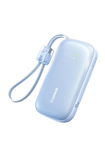 Baseus Baterie externă 10000mAh 45W cu cablu detașabil, USB-USB-C, încărcare rapidă pentru laptop și telefon, albastră