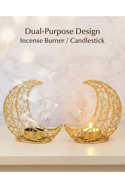 MODY حامل شموع معدني على شكل هلال، قطعتان، مناسب للحفلات والمنزل وغرفة المعيشة