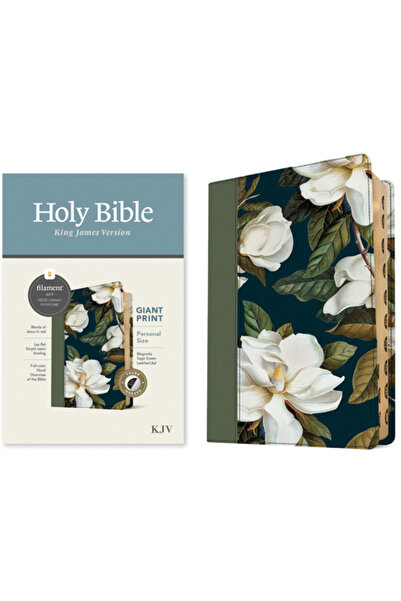 Tyndale House Publ Biblia KJV cu imprimeu gigant, dimensiune personală, cu filament (asemănătoare pielii, verde salvie Magnolia, indexată, re