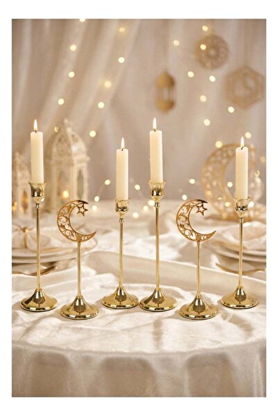 MODY حامل شموع رمضان ذهبي مكون من 6 قطع، شمعدانات أنيقة