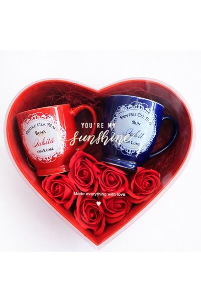 OEM Romantic gift set – Couple mugs & roses, heart box