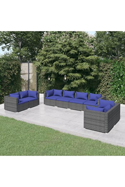 vidaxl طقم صالة حديقة مكون من 8 قطع مع وسائد من البولي روطان رمادي