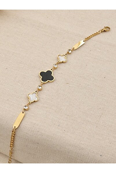 Siya Silver Non-Tarnish Steel Zircon Stone Clover Bracelet