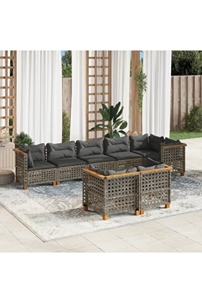 vidaxl طقم كنب حديقة مكون من 8 قطع مع وسائد، مصنوع من راتان بولي رمادي