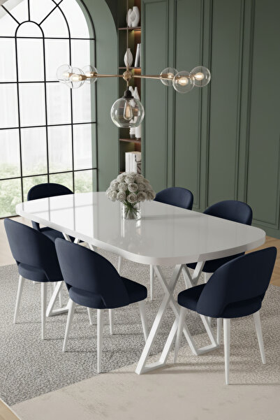 Canisa Arvon Serisi MDF 90x168 Sabit Beyaz Mutfak Masa Takımı 6 Antrasit Sand...