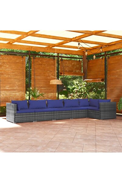 vidaxl طقم أريكة حديقة مكون من 6 قطع مع وسائد من البولي راتان الرمادي