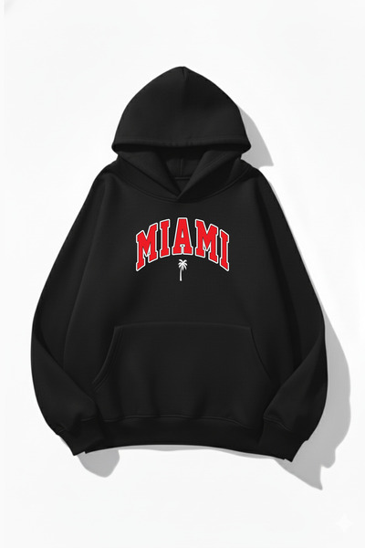 uyguntarz Hanorac unisex cu textura moale Miami cu imprimeu Design supradimen...