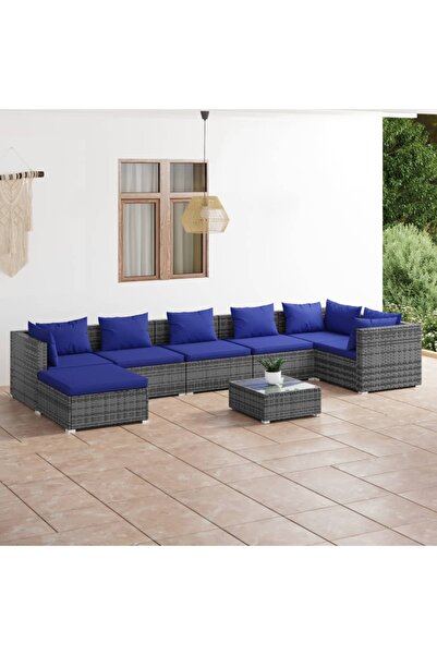 vidaxl 8 Piece Garden Lounge Set with Cushions Poly Rattan Grey