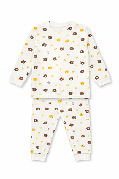TWOO KİDS Baby Girl and Boy Teddy Bear Patterned Cotton Ribbed Pajamas Top an...