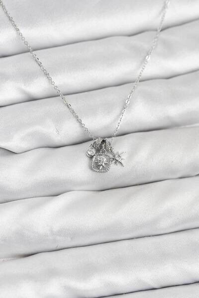 STİLLOVE Brass Silver Color Minimal Charm Women's Necklace