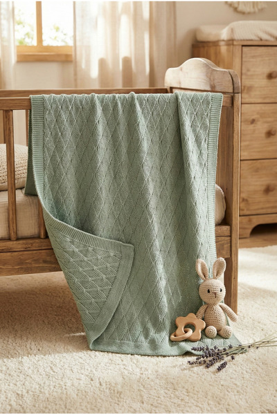 Motif Mağaza بطانية أطفال محبوكة 70x100 سم - أخضر نعناعي