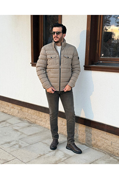 Avni Ceylan Men's Premium Mock Neck Puffer Jacket with Slim Fit Flap Pockets