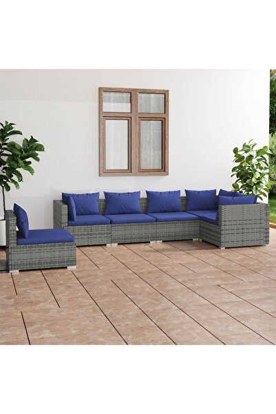 vidaxl 6 Piece Garden Lounge Set with Cushions Poly Rattan Grey