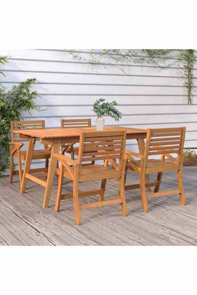 vidaxl طقم طعام للحديقة من 5 قطع من خشب الأكاسيا الصلب