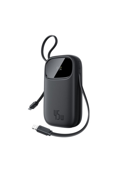 Baseus Power Bank 20000mAh 45W with Integrated USB-C + Lightning Cable, Fast Charging, Black