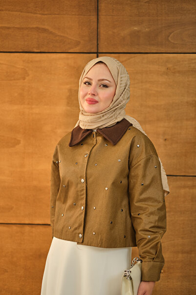 LOCCO Women's Collar Velvet Detail Short Jacket Mink