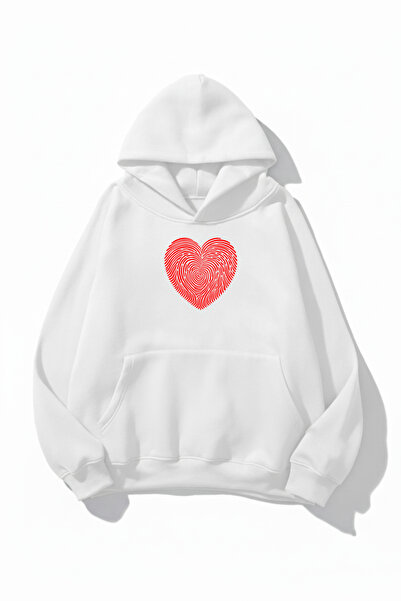 uyguntarz سويت شيرت بقلنسوة للجنسين ذو ملمس ناعم بتصميم Heart Trace B مطبوع O...