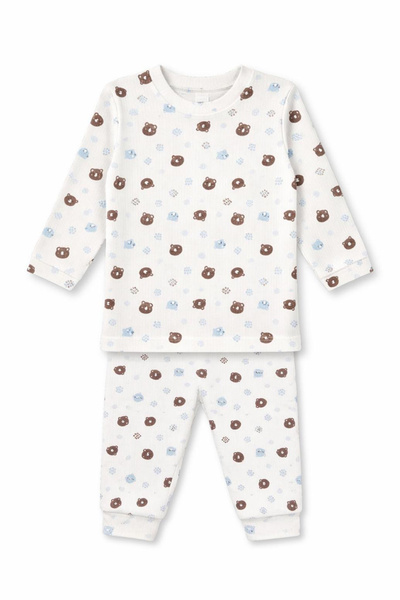 TWOO KİDS Baby Girl and Boy Teddy Bear Patterned Cotton Ribbed Pajamas Top an...