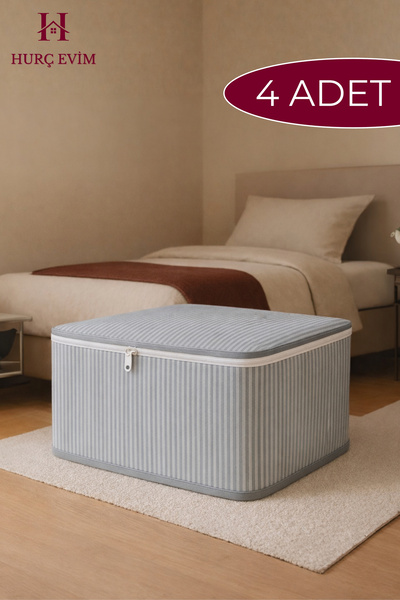 HURCEVİM 4 Adet Antrasit Çizgili Yorgan Hurcu 100x50x50 cm | Ekstra Dayanıklı...