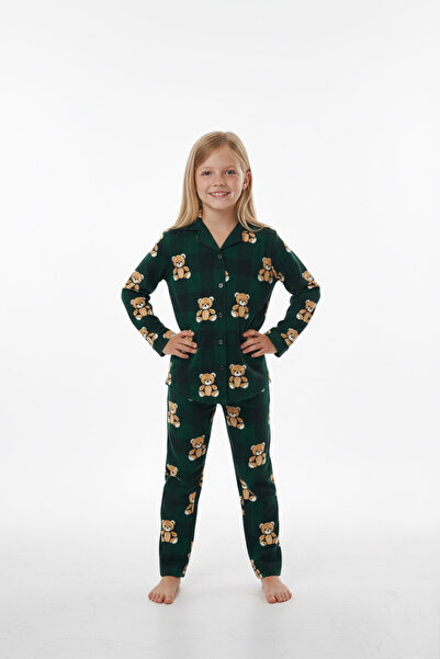 Beka Kids Set de pijamale pentru fete, cu mâneci lungi, cu model verde, cu na...