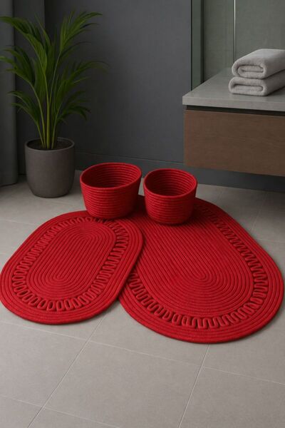 MaVaux Terra 4-Piece Bathroom Set – 2 Oval Mats & 2 Oval Baskets, Natural Rop...