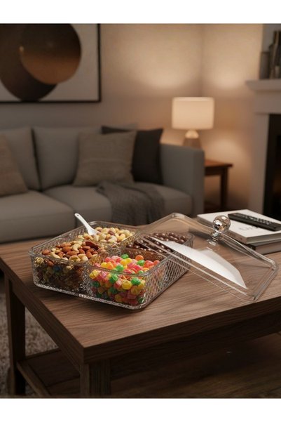 ALKHANBASHI Acrylic Candy Bowl with Cover – Elegant Clear Storage Bowl (19 × 19 × 19 cm)