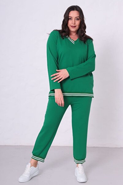 tarzımsüper Women's Plus Size V-Neck 2 Thread Comfortable Two-Piece Suit