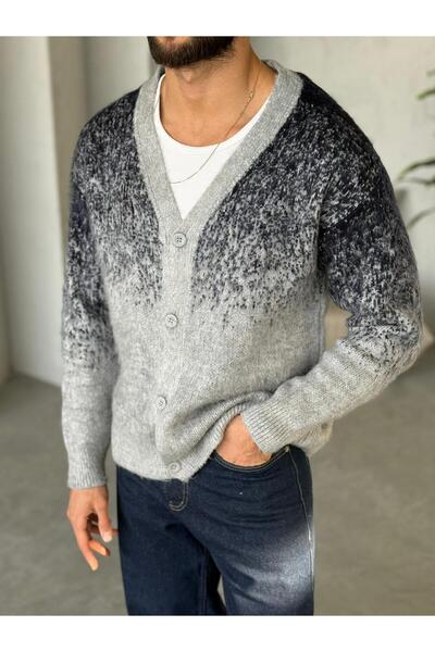 More Black Color Gradient Knitwear Cardigan Gray