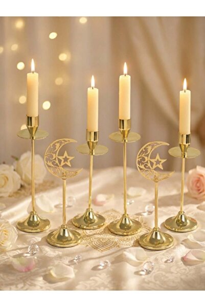 MODY ٦ قطع من حوامل الشموع المعدنية الرمضانية، زينة مركزية للطاولة، شمعدان ذه...