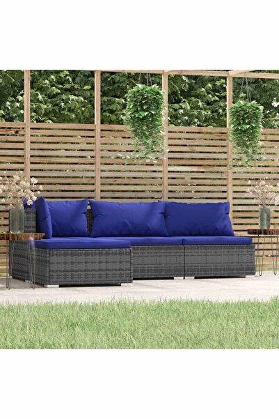 vidaxl طقم جلوس حديقة مكون من 4 قطع مع وسائد، مصنوع من خشب الروطان الصناعي ال...