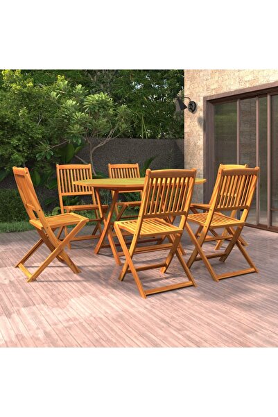 vidaxl طقم طعام للحديقة من 7 قطع مصنوع من خشب الأكاسيا الصلب