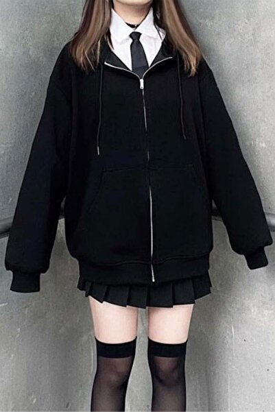 Karakedi Black Plain Thick Hooded Unisex Cardigan