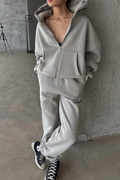 YAKAMEL Women's 3-Ply Oversize Zip-Up Sweatshirt Cardigan Tracksuit Set